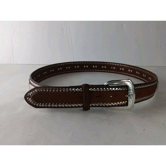 Justin Belt Mens Size 40 Brown Silver Leather Concho Western 9078 D - Picture 1 of 9